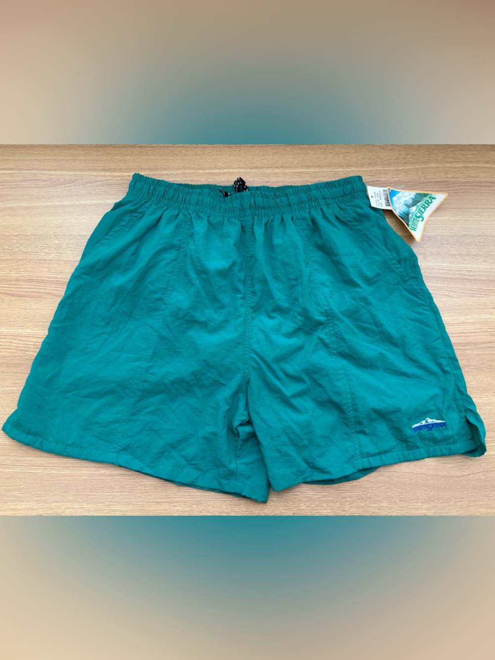 90s White Sierra Swim Trunks Men Medium Jade Green Mesh Lined Board Shorts NWT